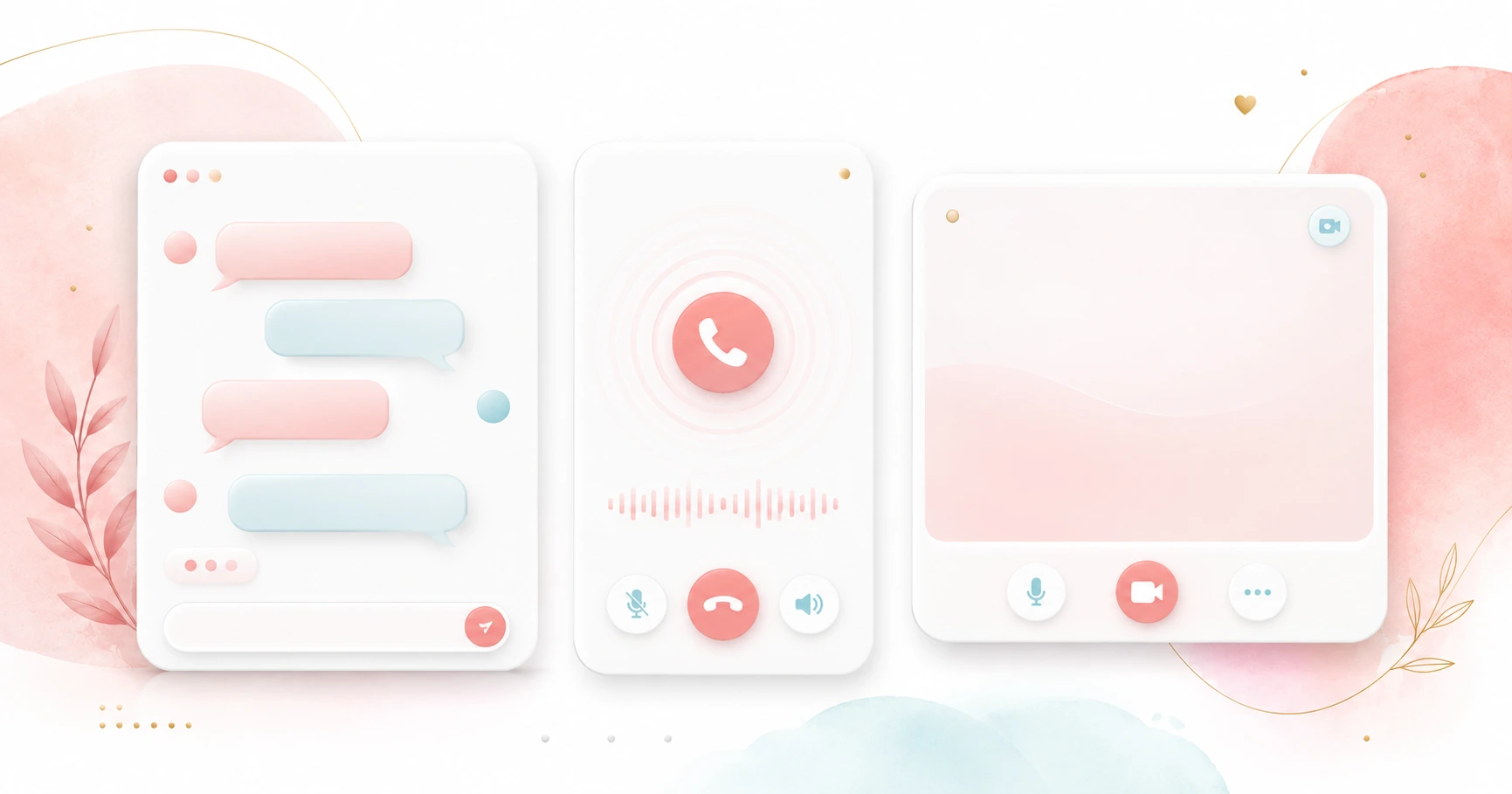 Three reading format cards comparing chat phone and video for love psychic readings